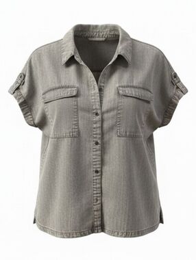 Jane + Delancey Gray Lyocell Button Front Shirt Rolled Sleeve Size M